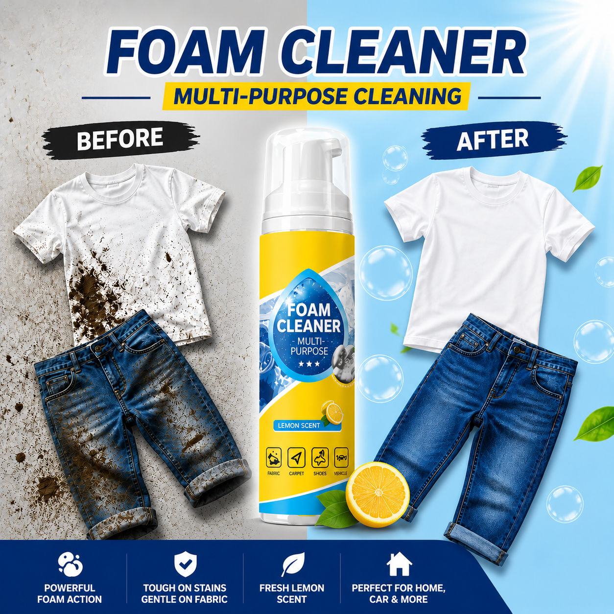 🧼Powerful Multi-Purpose Foam Cleaner — Safe for leather, fabric, carpet & interior surfaces. ✨