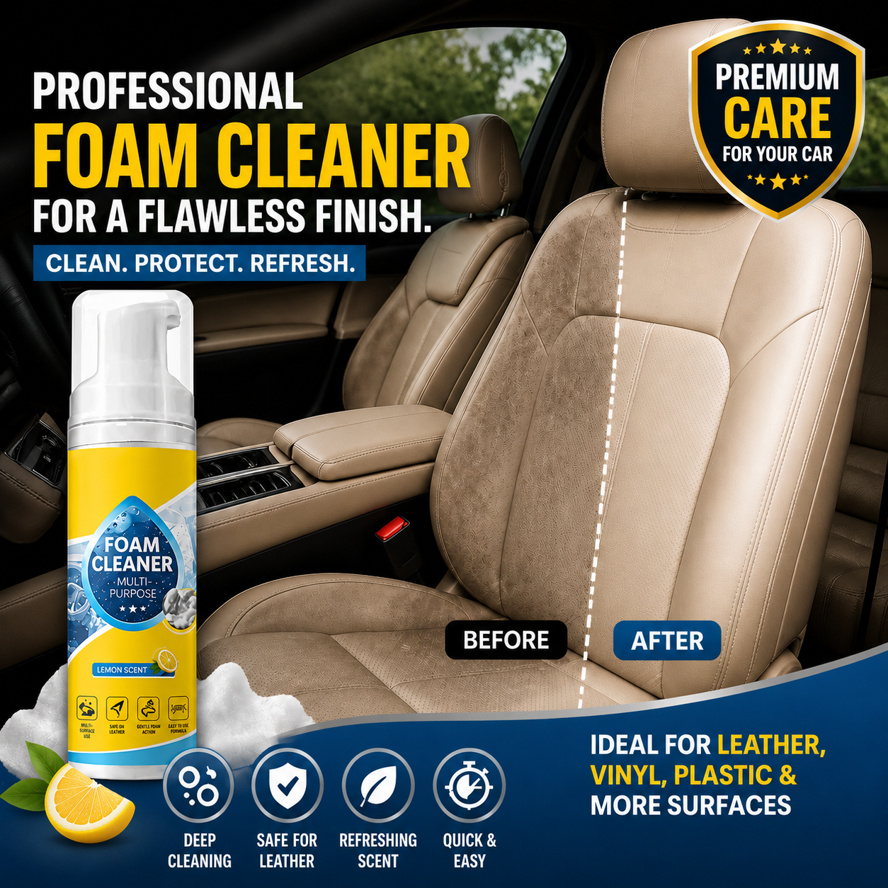 🧼Powerful Multi-Purpose Foam Cleaner — Safe for leather, fabric, carpet & interior surfaces. ✨